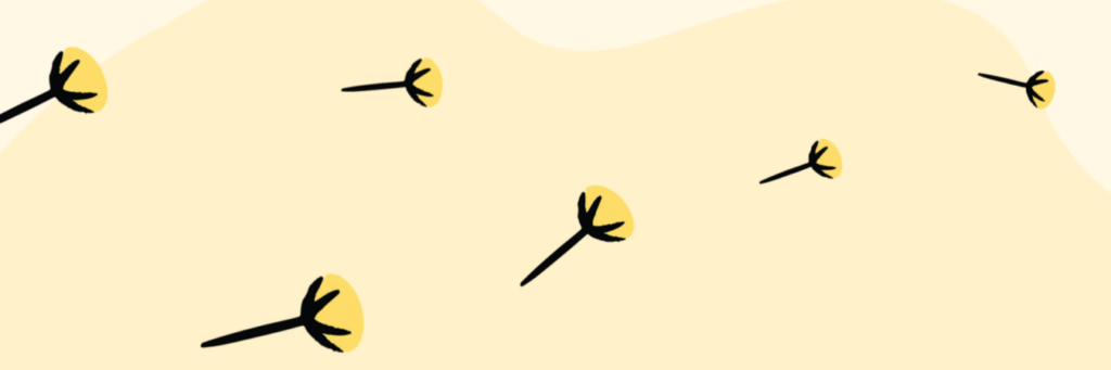 Graphic of dandelions flying in the air.
